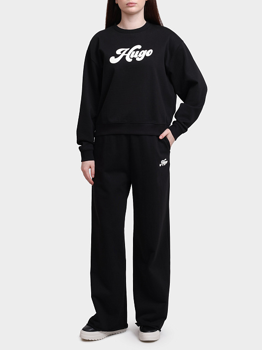 Брюки спортивные Hugo 50541179 001 черные женские с логотипом — купить в интернет-магазине Verdistore