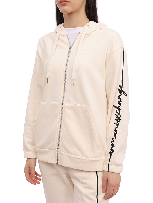 картинка Толстовка Armani Exchange 6RYM71 YJBRZ 1130 белая женская с логотипом магазин Verdistore являющийся официальным дистрибьютором в России 