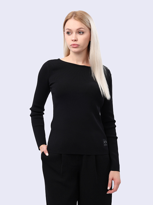 картинка Лонгслив Armani Exchange XW000047 AF10352 UC001 черный женский с вырезом магазин Verdistore являющийся официальным дистрибьютором в России 
