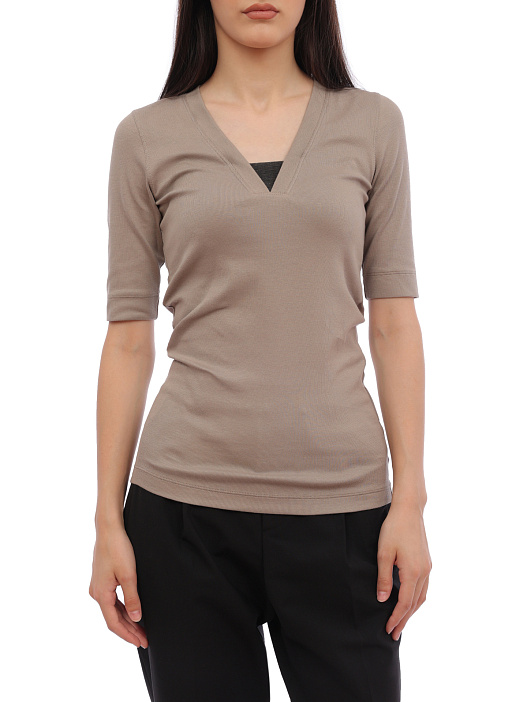 Футболка Brunello Cucinelli M0TC8EL692 C8694 бежевая женская из хлопка — купить в интернет-магазине Verdistore