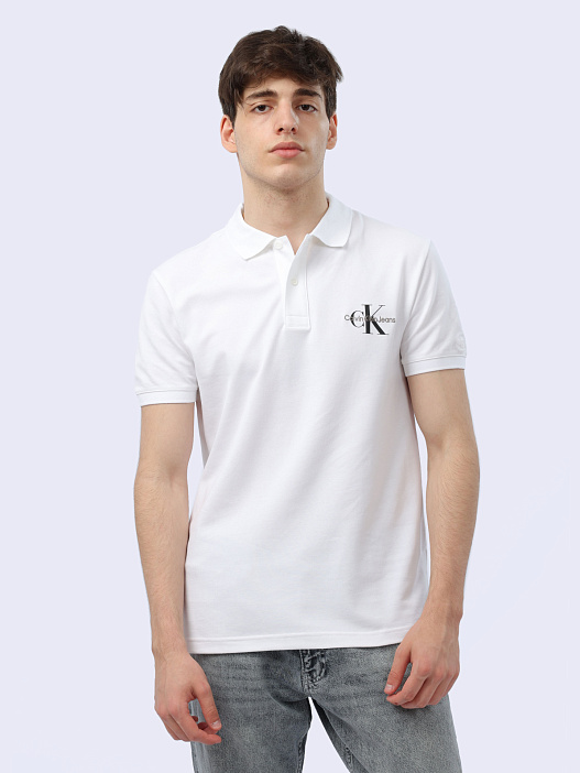 Поло Calvin Klein Jeans J30J323395 белое мужское из хлопка — купить в интернет-магазине Verdistore