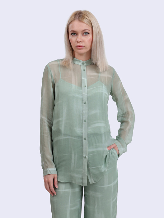 картинка Рубашка Armani Exchange XW000570 AF12051 F7037 зелёная женская из полупрозрачной вискозы магазин Verdistore являющийся официальным дистрибьютором в России 