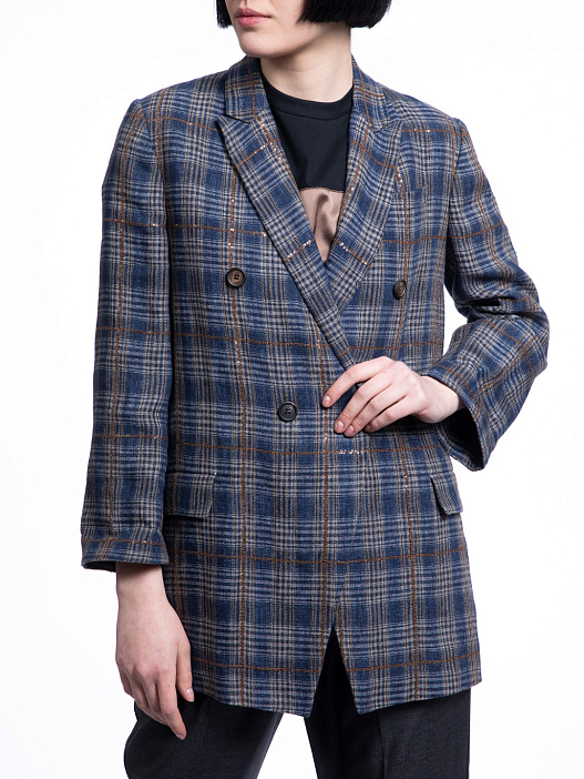 Жакет Brunello Cucinelli MF5488095 клетчатый женский изо льна — купить в интернет-магазине Verdistore
