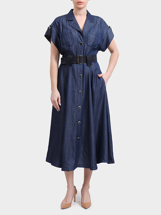 Платье Liu-Jo BLUE DENIM UA6315 D0335 77000 женское с крупным поясом и накладными карманами — купить в интернет-магазине Verdistore