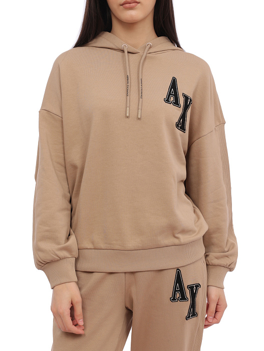 картинка Худи Armani Exchange 6RYM38 YJEBZ 0748 бежевое женское с логотипом магазин Verdistore являющийся официальным дистрибьютором в России 