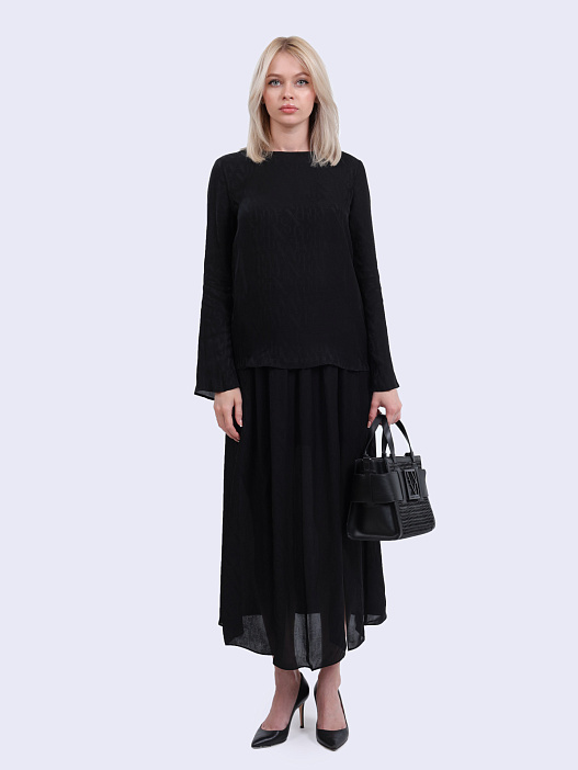 картинка Юбка Armani Exchange XW000348 AF10842 FC040 черная женская с разрезом магазин Verdistore являющийся официальным дистрибьютором в России 
