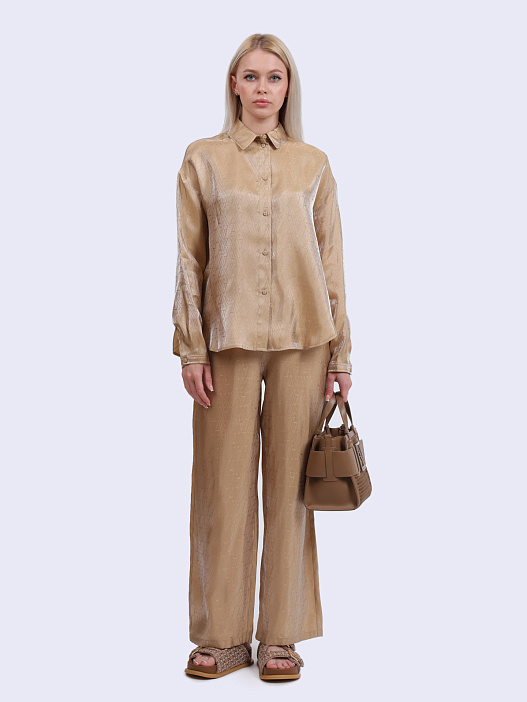 картинка Брюки Armani Exchange XW000569 AF12055 F1018 бежевые женские с логотипом магазин Verdistore являющийся официальным дистрибьютором в России 