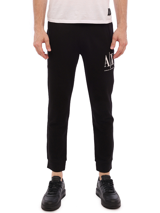Брюки спортивные Armani Exchange 8NZPPA ZJ1ZZ черные мужские с логотипом — купить в интернет-магазине Verdistore