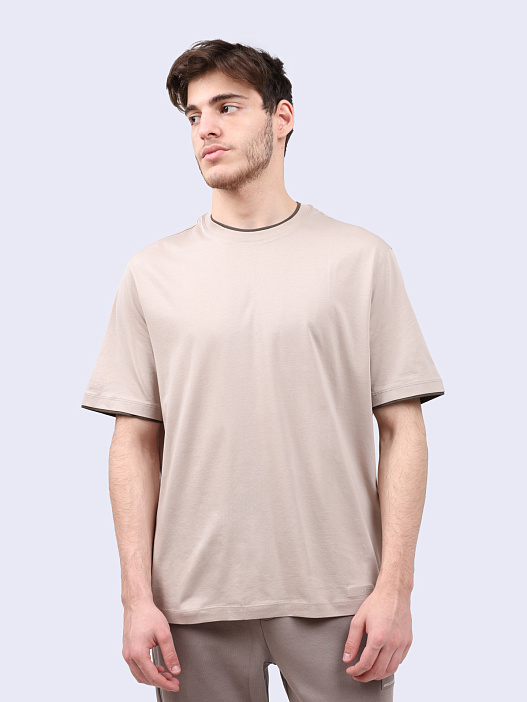 Футболка Armani Exchange 6DZTHQ ZJ9AZ 17AB бежевая мужская с контрастной окантовкой — купить в интернет-магазине Verdistore