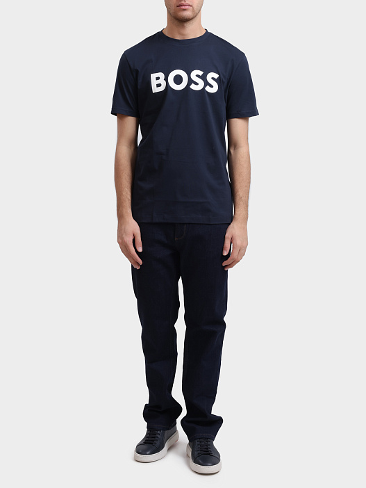 Футболка Boss 50481923 405 темно-синяя мужская с логотипом — купить в интернет-магазине Verdistore