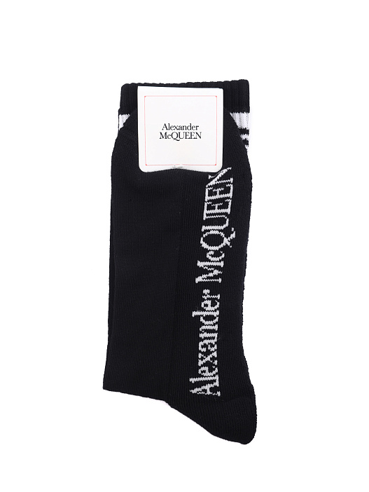 Носки Alexander McQueen 5734584C05Q 1078 хлопковые черные высокие — купить в интернет-магазине Verdistore