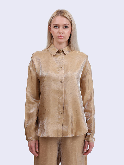 картинка Рубашка Armani Exchange XW000567 AF12055 F1018 бежевая женская с логотипом магазин Verdistore являющийся официальным дистрибьютором в России 