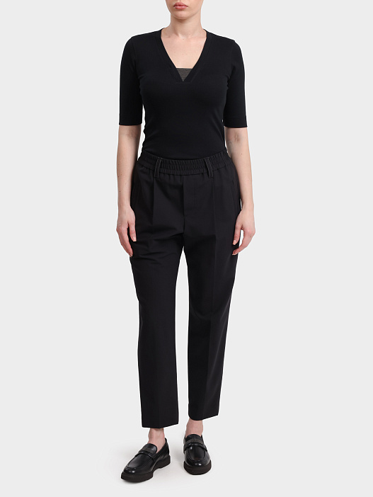 Брюки Brunello Cucinelli M0W07B1031 C101 черные женские из шерсти — купить в интернет-магазине Verdistore