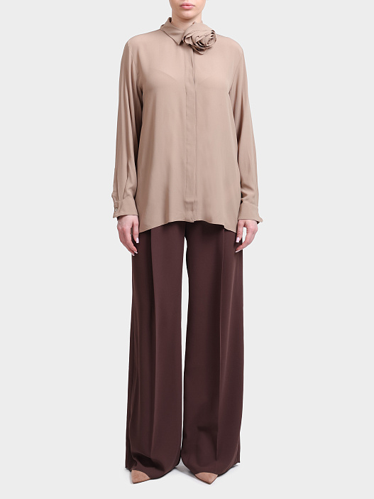 Блуза Marella MLLCALCA 002 бежевая женская с объемным цветком на вороте — купить в интернет-магазине Verdistore