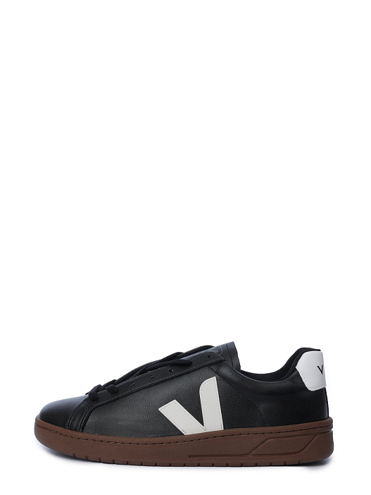 Кеды черные с крупным белым логотипом кожаные на коричневой подошве — купить в интернет-магазине Verdistore