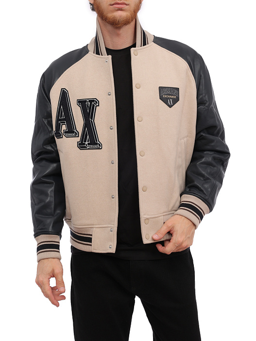 картинка Бомбер Armani Exchange 6RZB21 ZNIKZ 49AJ молочный мужской из шерсти магазин Verdistore являющийся официальным дистрибьютором в России 