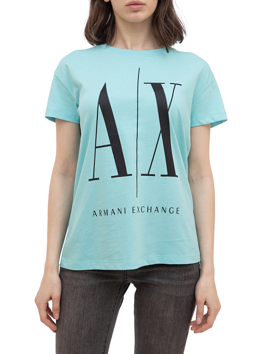 Футболка Armani Exchange 8NYTCX бирюзовая женская с логотипом — купить в интернет-магазине Verdistore