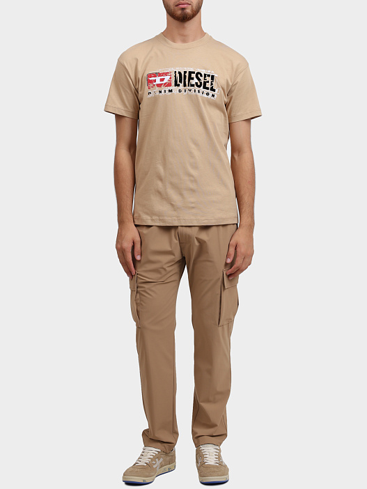 Футболка Diesel A194360PLAT7CS бежевая мужская с логотипом — купить в интернет-магазине Verdistore