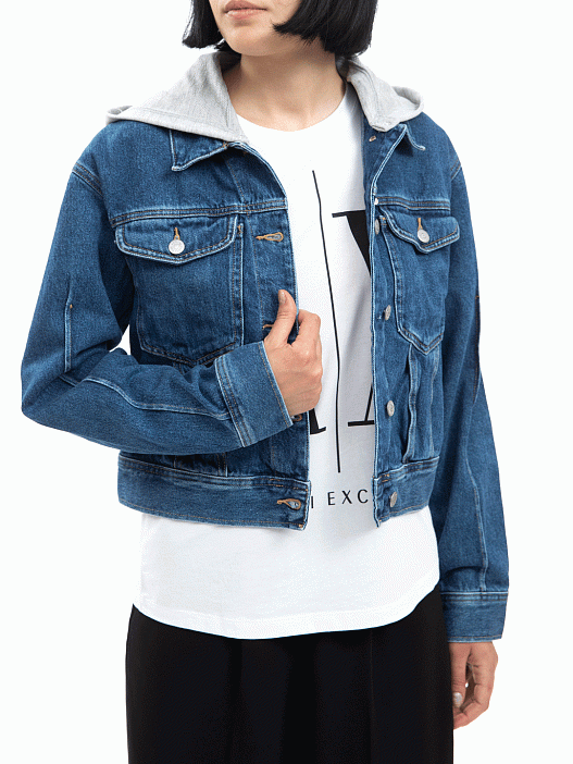 Куртка Armani Exchange 6GYB10 укороченная джинсовая с капюшоном — купить в интернет-магазине Verdistore