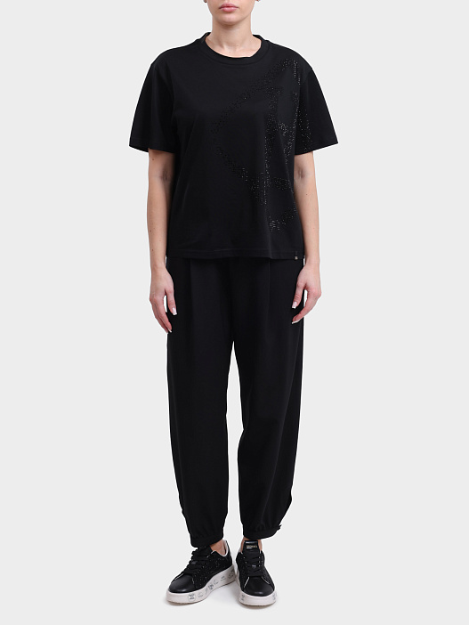 Футболка Herno JG000321D 52125 9393 черная женская с крупным принтом из страз — купить в интернет-магазине Verdistore