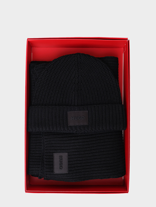 Комплект шапка и шарф Hugo Zago Set 10275535 01 50551423 001 черный мужской вязаный — купить в интернет-магазине Verdistore