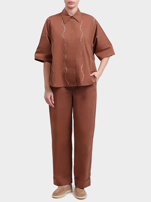 Брюки Liu-Jo BLACK LABEL CA6249 TS246 09032 коричневые женские свободного кроя с подворотами — купить в интернет-магазине Verdistore