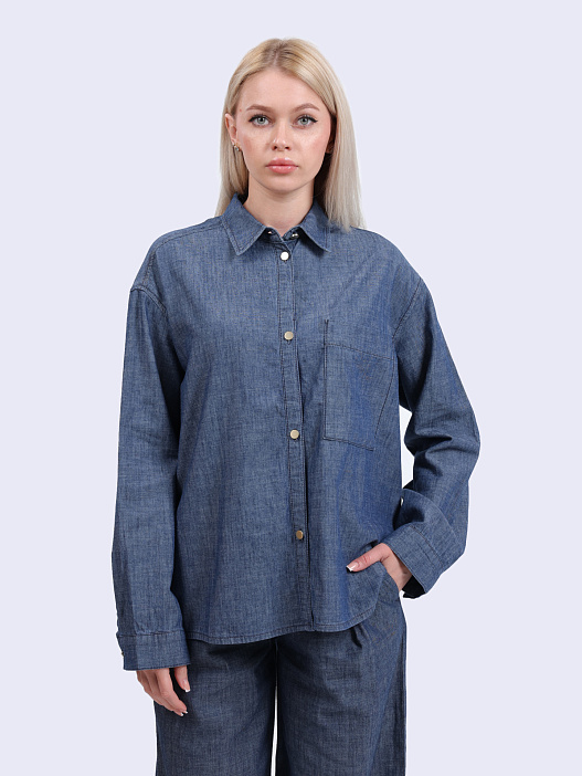 картинка Рубашка Armani Exchange XW000202 AF12895 MB002 синяя женская из денима магазин Verdistore являющийся официальным дистрибьютором в России 