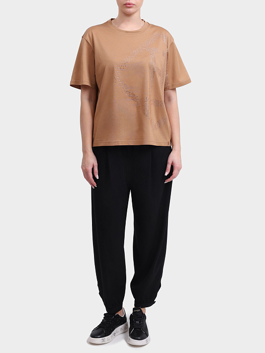 Футболка Herno JG000321D 52125 2141 бежевая женская с крупным принтом страз — купить в интернет-магазине Verdistore