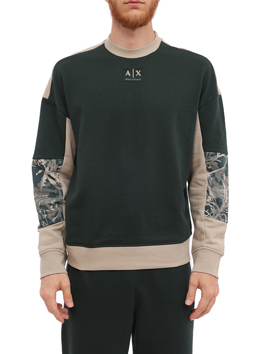 Толстовка Armani Exchange 3RZMHB ZJXAZ 4885 зеленая мужская комбинированная — купить в интернет-магазине Verdistore