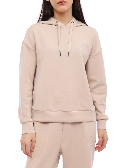 картинка Толстовка Armani Exchange 3RYM82 YJDDZ 1775 бежевая женская с логотипом магазин Verdistore являющийся официальным дистрибьютором в России 