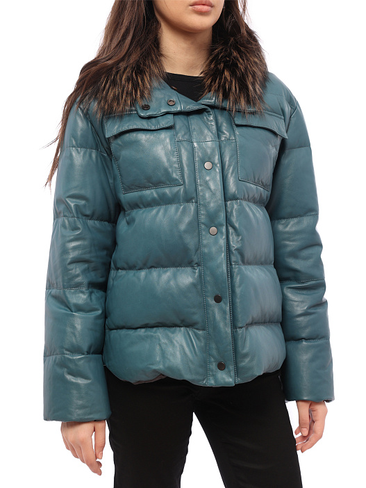 Пуховик Brunello Cucinelli MPGIN8601 кожаный женский — купить в интернет-магазине Verdistore
