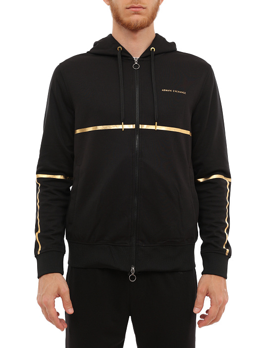 Мастерка Armani Exchange 3LZMNB Z9N1Z 02DX черная мужская с контрастными полосами — купить в интернет-магазине Verdistore