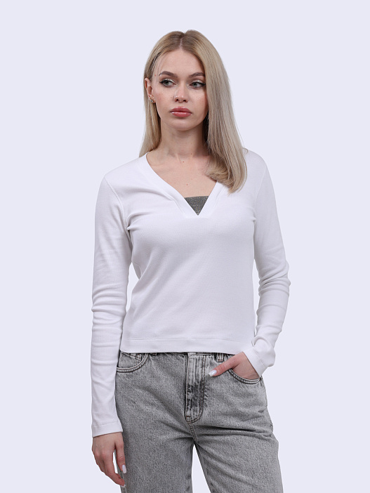 Джемпер Brunello Cucinelli M0TC8EL682 С159 белый женский с V-вырезом — купить в интернет-магазине Verdistore