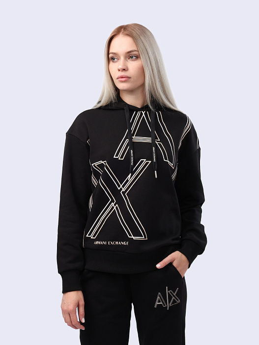 картинка Худи Armani Exchange 3DYM09 YJEBZ 1200 черное женское с логотипом магазин Verdistore являющийся официальным дистрибьютором в России 