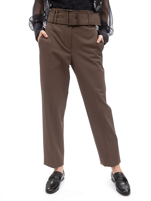 Брюки Brunello Cucinelli MB526P7383 C8504 коричневые женские с широким поясом — купить в интернет-магазине Verdistore