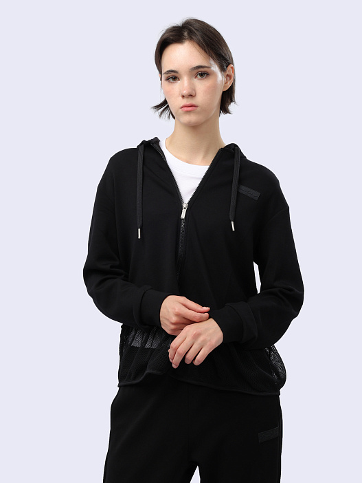 картинка Мастерка Armani Exchange 3DYM83 YJEPZ 1200 черная женская с сетчатой вставкой магазин Verdistore являющийся официальным дистрибьютором в России 