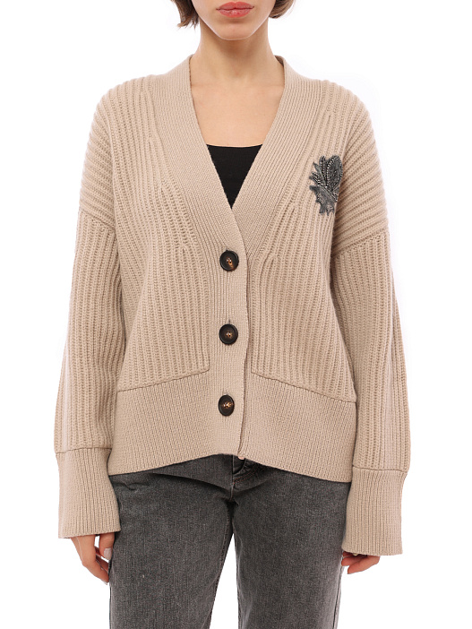 Кардиган Brunello Cucinelli M52526206 C8539 бежевый женский из кашемира — купить в интернет-магазине Verdistore