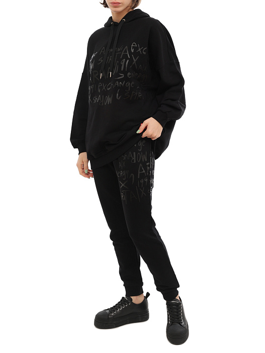 Брюки спортивные Armani Exchange 6LYP96 YJCCZ 1200 черные женские с надписями — купить в интернет-магазине Verdistore