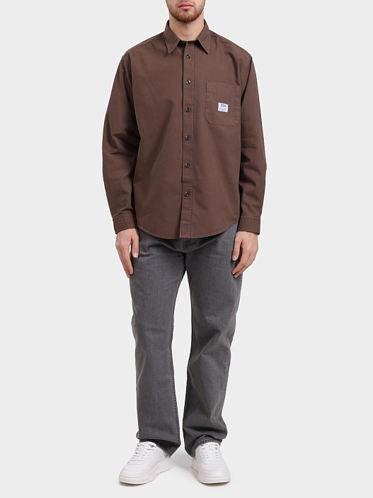 Рубашка HUGO BLUE Ebalto 10276056 01 50555279 208 коричневая мужская с лготипом на внешнем кармане — купить в интернет-магазине Verdistore