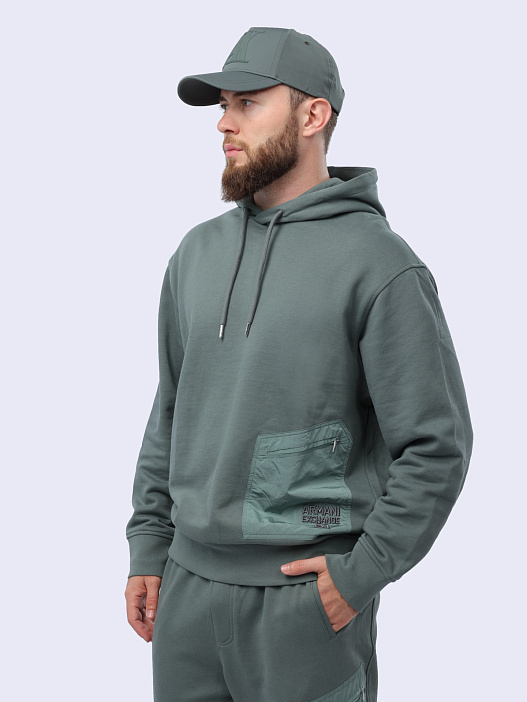 Худи Armani Exchange 3DZMLL ZJ4XZ 1888 серое мужское с накладным карманом — купить в интернет-магазине Verdistore