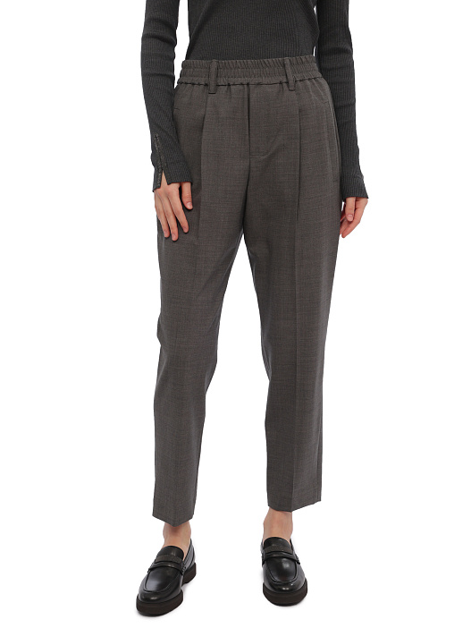Брюки Brunello Cucinelli M0W07B1031 C010 серые женские из шерсти — купить в интернет-магазине Verdistore