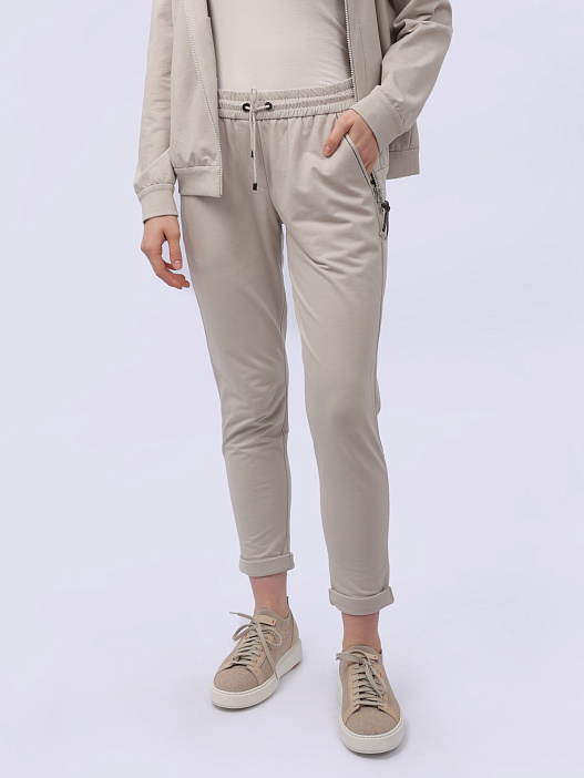Брюки Brunello Cucinelli MH827SA399 С9593 бежевые женские с подворотами — купить в интернет-магазине Verdistore