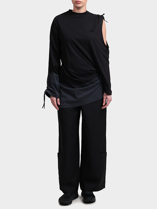 Лонгслив Y3 KR0096 BLACK черный женский с длинным рукавом и вырезом на плече — купить в интернет-магазине Verdistore