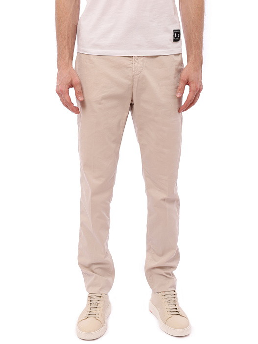 Брюки бежевые хлопковые зауженные с поясом на кулиске — купить в интернет-магазине Verdistore