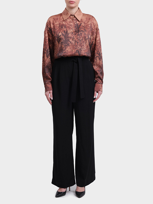 Брюки Herno PT000201D 12876 9300 черные женские палаццо с поясом — купить в интернет-магазине Verdistore