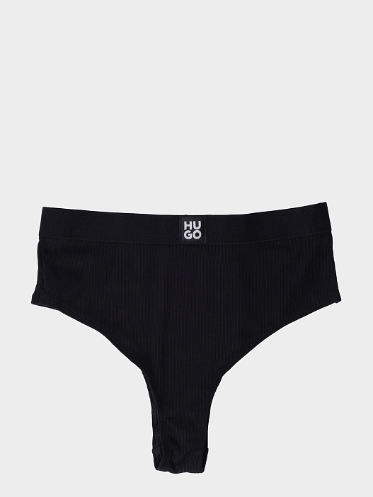 Трусы Hugo BRAZILIAN HW RIB 10251623 01 50520198 002 женские черные с маленьким патчем-логотипом  — купить в интернет-магазине Verdistore
