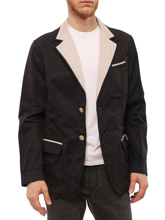 картинка Пиджак Armani Collezioni HG5114/3531 черный мужской с бежевым воротником магазин Verdistore являющийся официальным дистрибьютором в России 