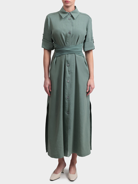 Платье Marella Monochrome MLMMACINA 003 зеленое женское с поясом — купить в интернет-магазине Verdistore