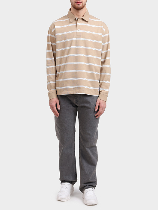 Поло HUGO BLUE Nolongi 10276006 01 50553509 269 бежвый мужской с принтом в полоску — купить в интернет-магазине Verdistore