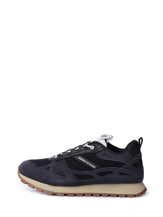 картинка Кроссовки Armani Exchange XUX264 XV956 U393 темно-синие мужские с замшевыми вставками магазин Verdistore являющийся официальным дистрибьютором в России 